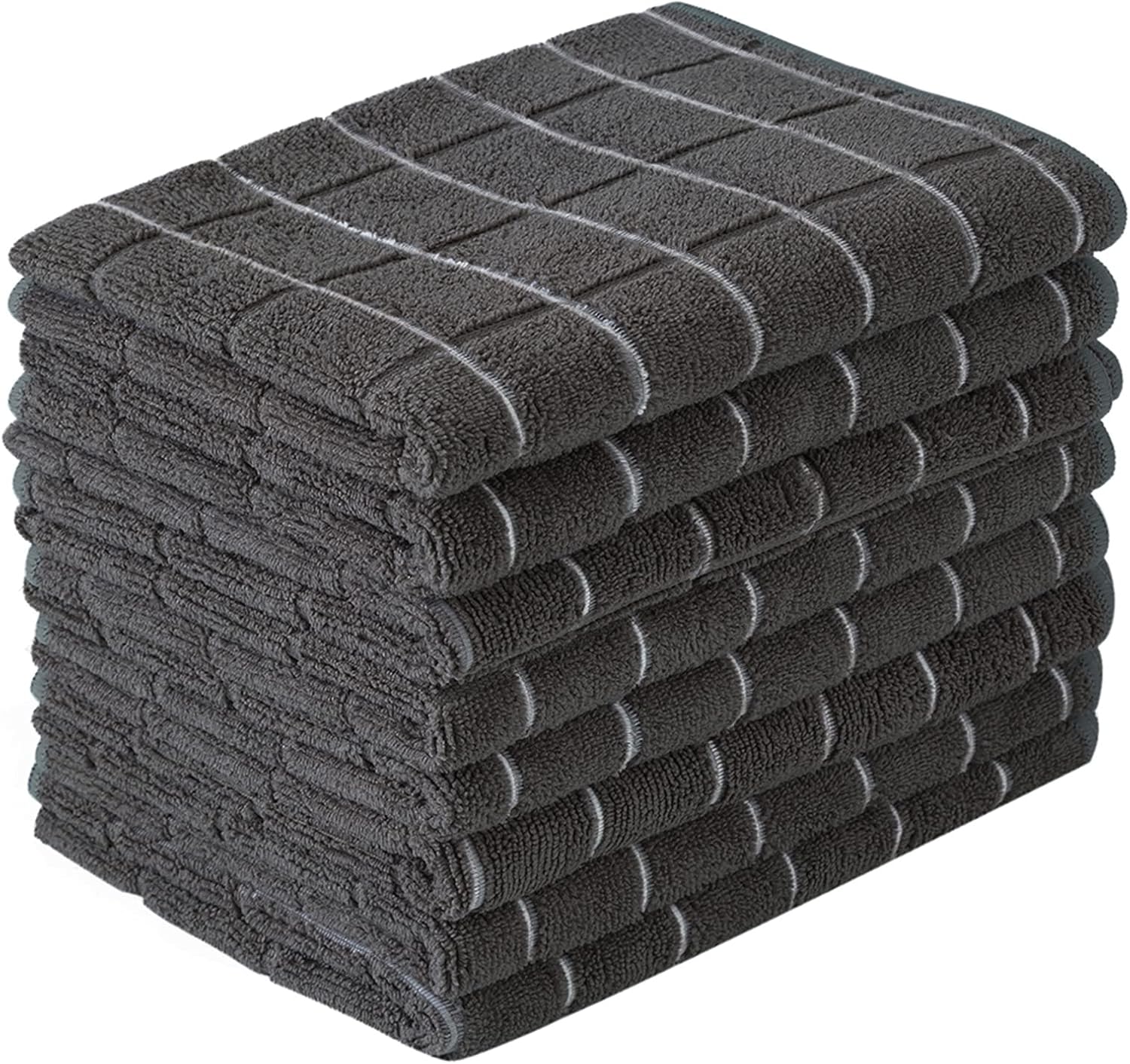 Theedoeken - Microfiber Tea Towels - Ultra Soft - Super Absorbent - Lint Free - Kitchen Towels - Pack of 8 (Black Check Pattern) - 26 x 18 inches
