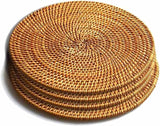 Isolation mat - Woven mat - 4 pieces - Rattan mat for hot dishes - 18 cm - Anti-burn coasters - Handmade coasters - Eco-friendly coasters - Tea accessories