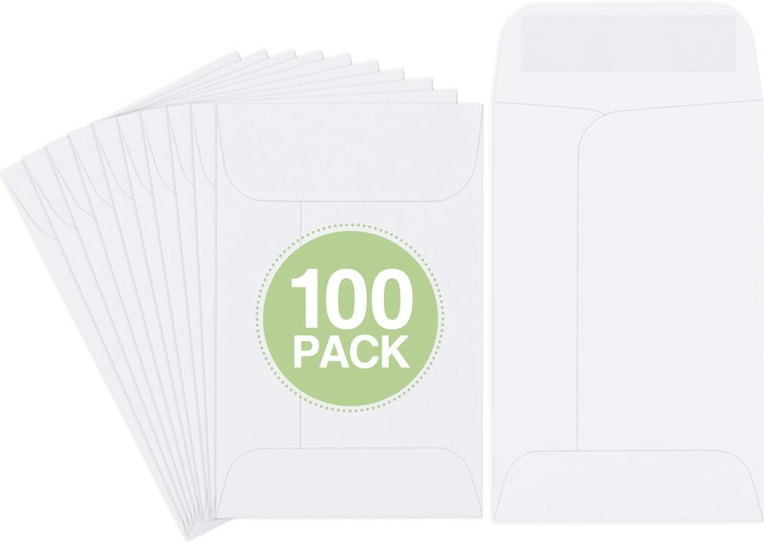 100 white coin envelopes with gummed flaps