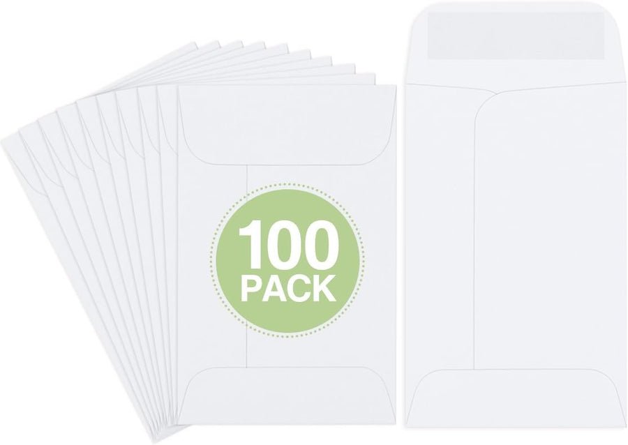 100 white coin envelopes with gummed flaps