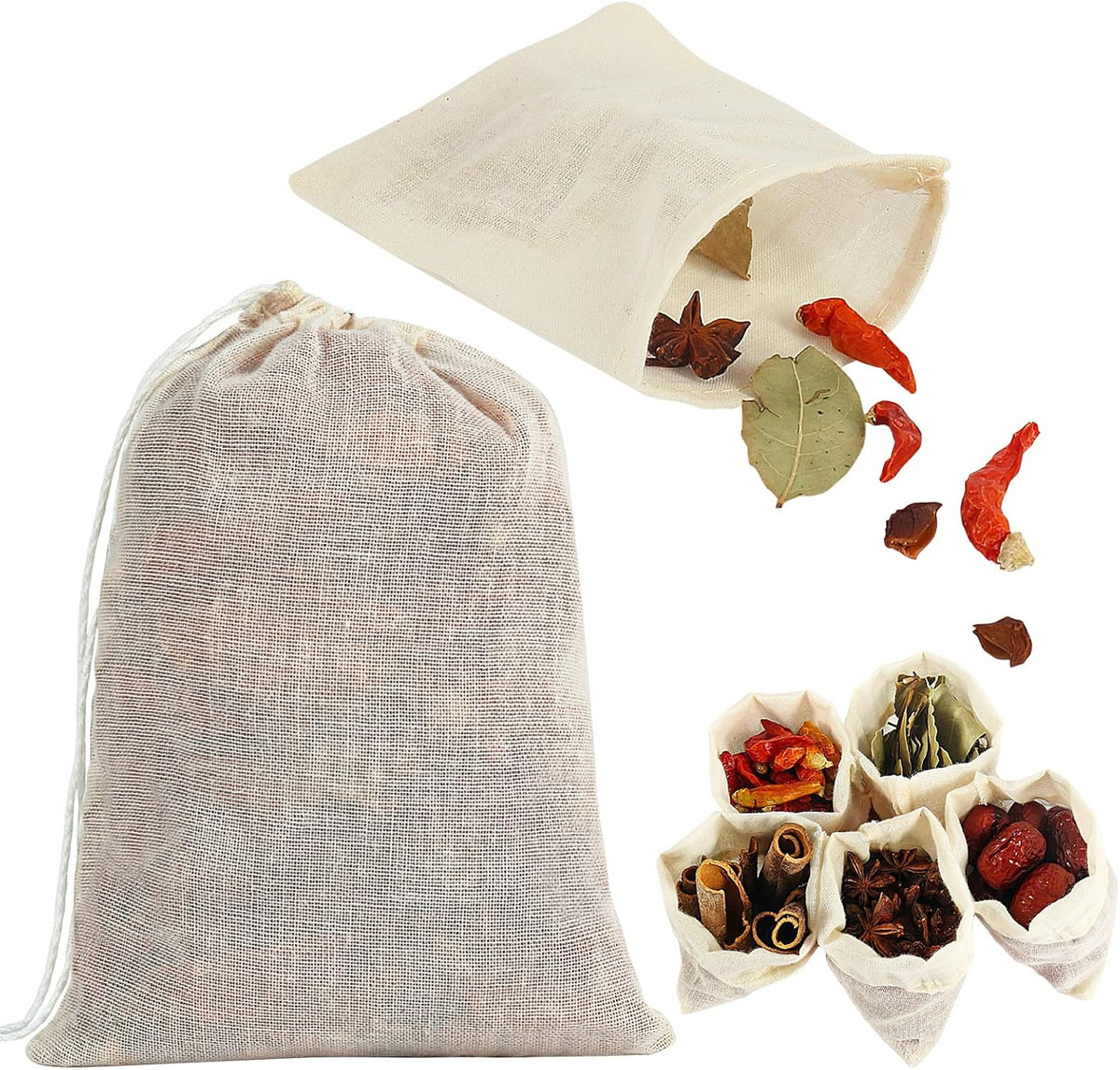 YQL Spice Bags for Cooking,30PCS 4x6 Inch Muslin Bags with Drawstring Tea Filter Bags Cheesecloth Bags for Straining Reusable Natural Cotton Sachet/Herb Bags