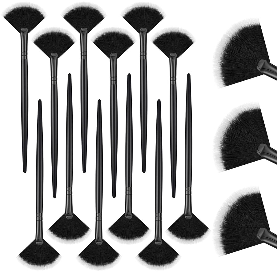 12 Pcs Soft Facial Fan Brush Blush Makeup Brush Face Mask Acid Applicator Multi Use Cosmetic Tools for Peel Mask Makeup for Mud Cream(Black)