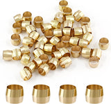 Biaungdo 50 Pcs Brass Compression Fitting, 1/4" Tube OD Compression Sleeves Ferrules Brass Compression Tube Fitting Assortment