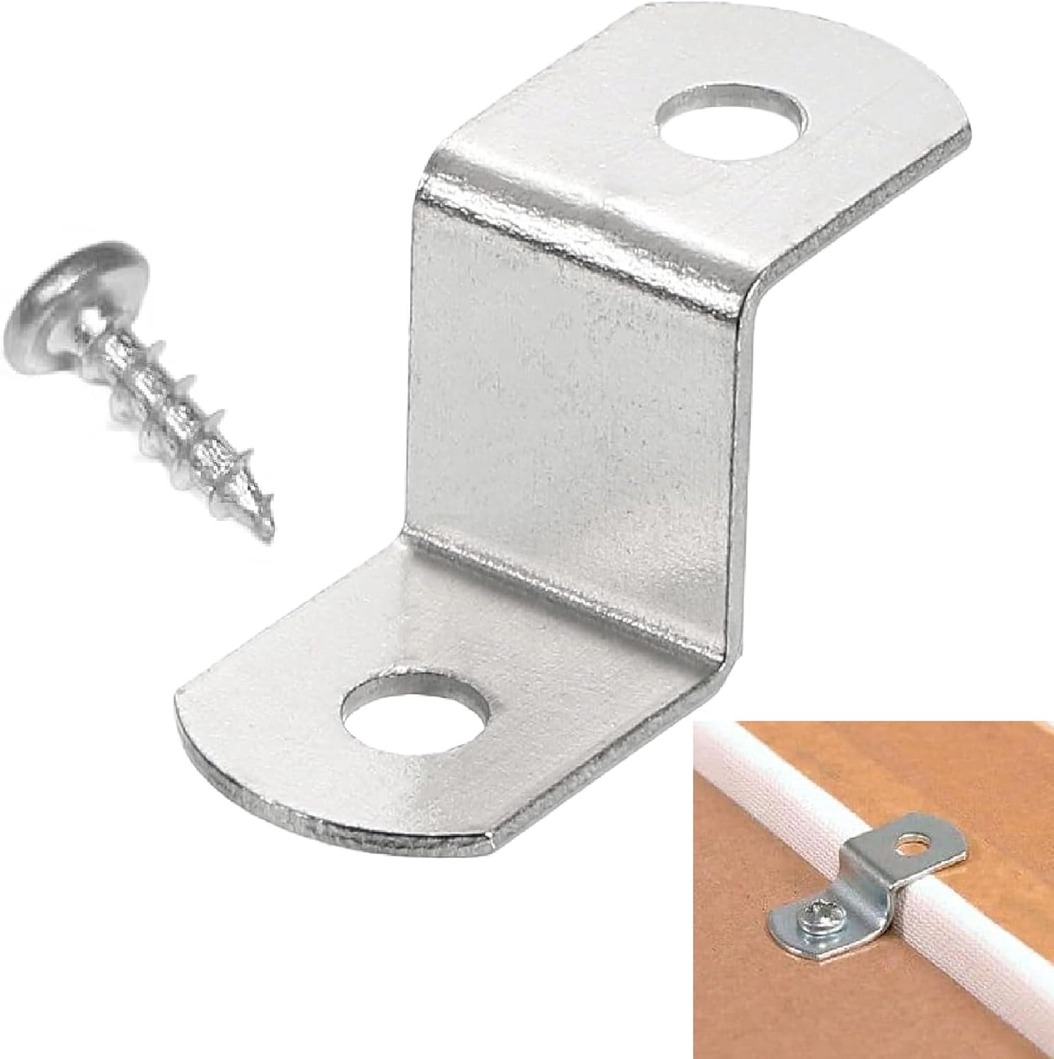 Canvas Clips 8-Pk: (1/2" Offset) or Choose Your Length; Mirror Picture Frame or Artwork Hanging Floater Framing; 8 Screws Included; Glass Panel Metal Retainer Clip