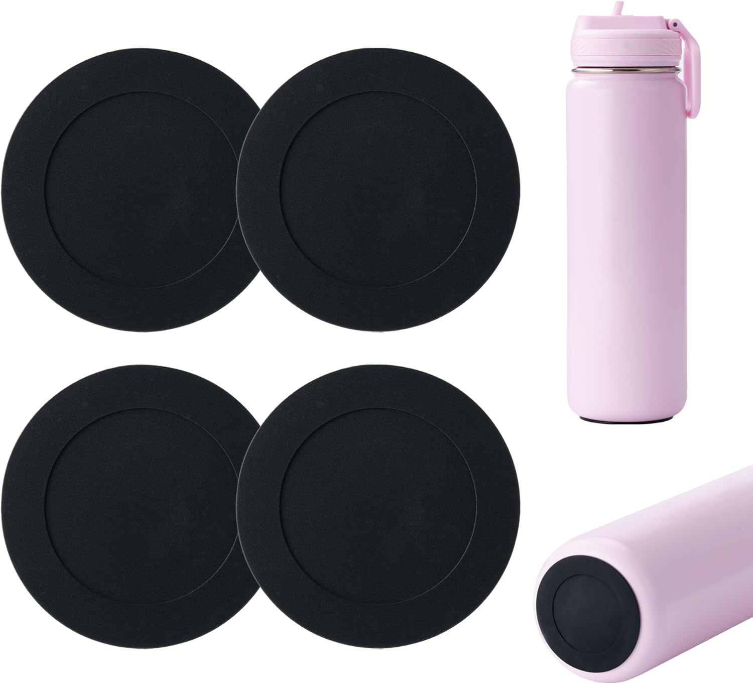 4 Pack Silicone Bottom Protector Mat for Lululemon Sport Water Bottle 18 24 OZ, Anti Slip Rubber Bottom with Adhesive, Noise Reducing