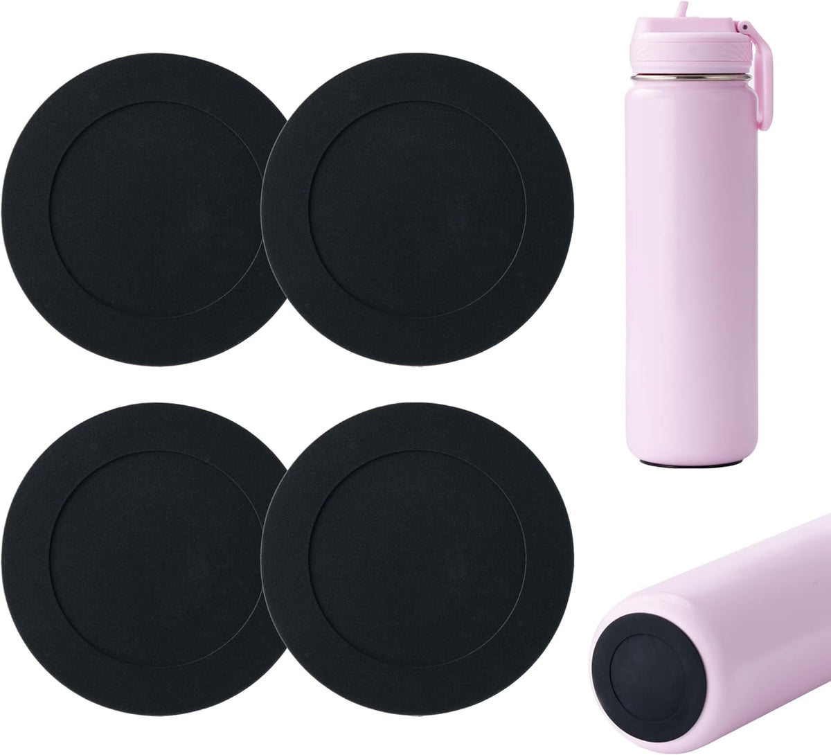 4 Pack Silicone Bottom Protector Mat for Lululemon Sport Water Bottle 18 24 OZ, Anti Slip Rubber Bottom with Adhesive, Noise Reducing