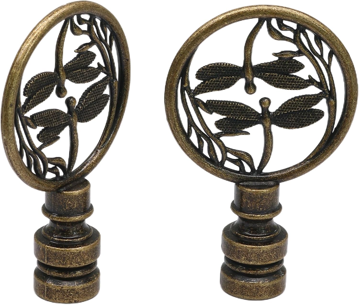 Biaungdo 2 Pack Double Dragonflies Lamp Finial, Antique Bronze Decorative Finial for Lamp Shades, Hollowing Out Lamp Finial Cap Knobs for Table Lamp, Floor Lamp, Lamp Decoration