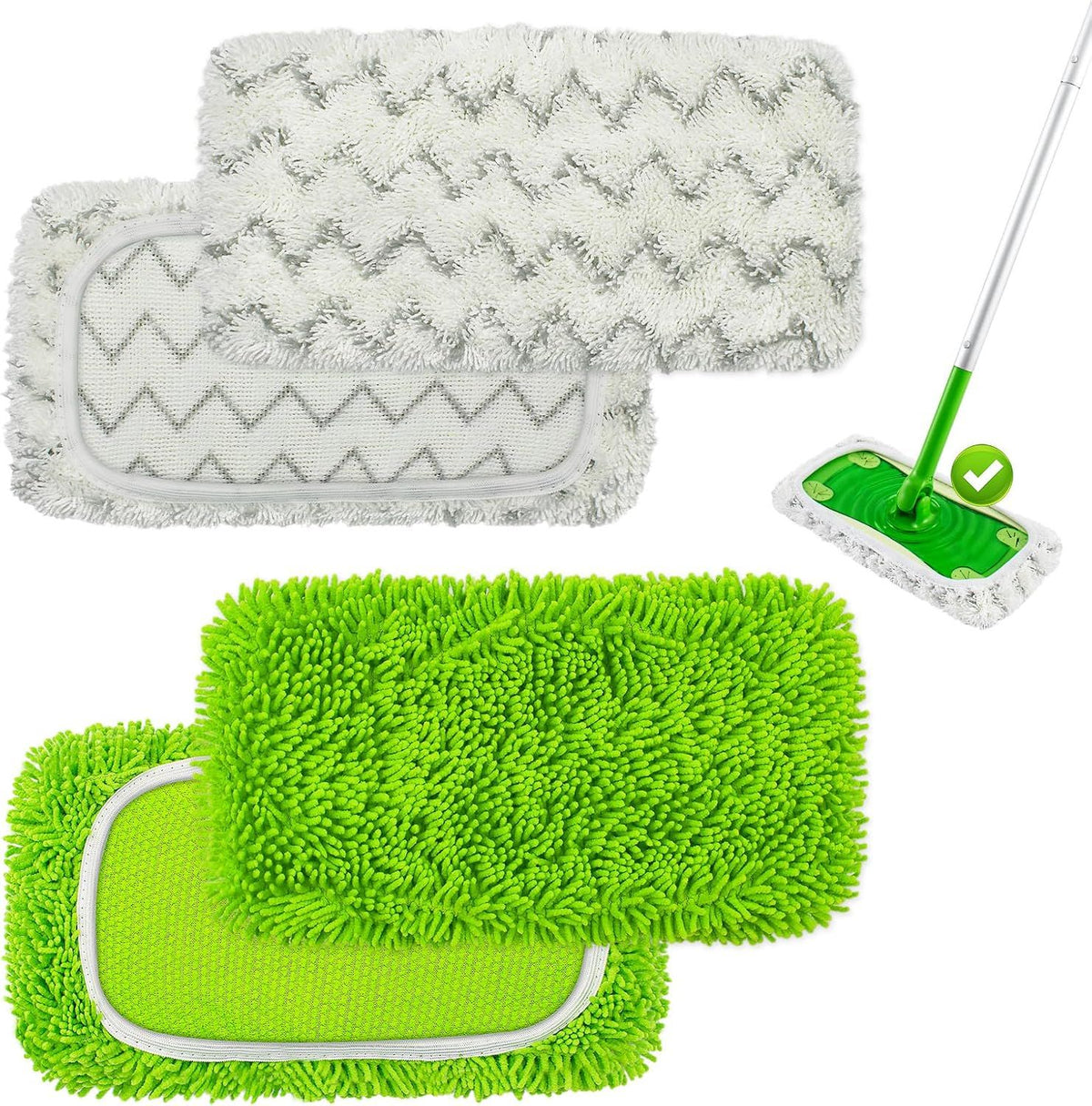 4 Pack Reusable Mop Pads Compatible with Swier Sweeper Mop,Wet Pads Reill & Dry Sweeping Cloths,Chenille & Microiber Reill Pads or Wood loor Cleaning,Washable Wet Mopping Cloths,Green & Gray