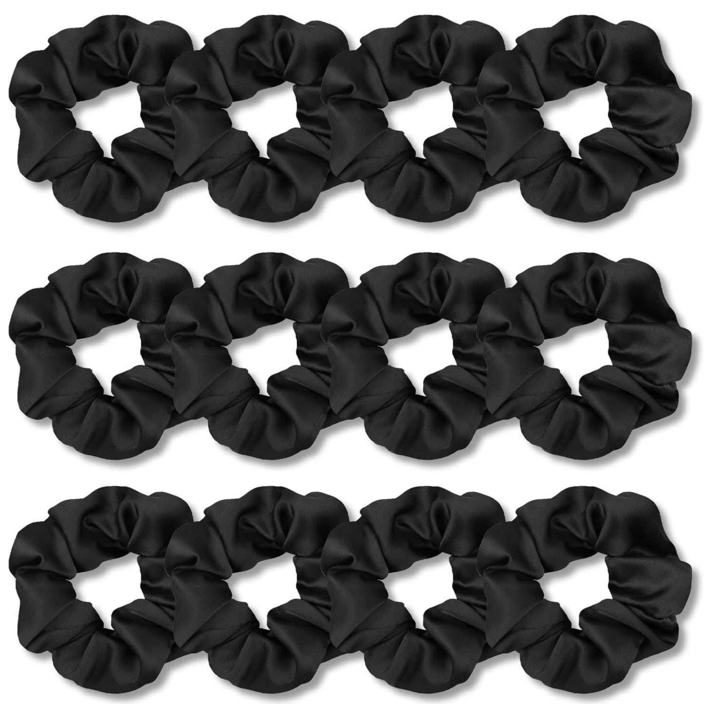 Scrunchies or Hair Sleep, Premium Satin Sot Than Silk or Women Curly Hair, Cute Bands Ties or Girls Thin | Thick Hair Styling, 12 Pack, Black