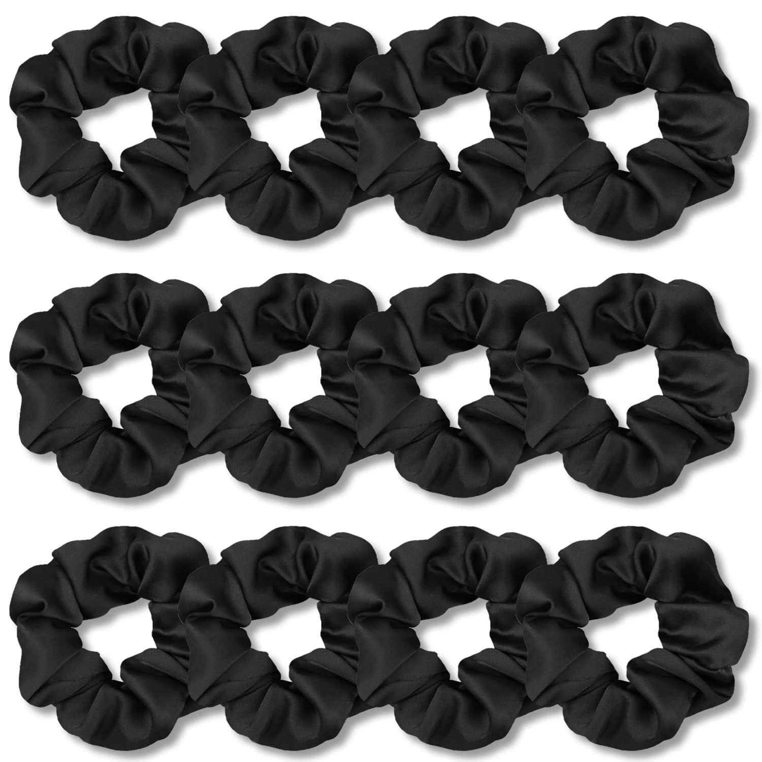 Scrunchies or Hair Sleep, Premium Satin Sot Than Silk or Women Curly Hair, Cute Bands Ties or Girls Thin | Thick Hair Styling, 12 Pack, Black