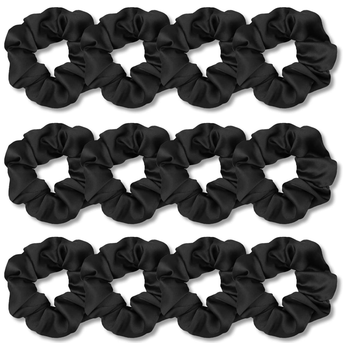 Scrunchies or Hair Sleep, Premium Satin Sot Than Silk or Women Curly Hair, Cute Bands Ties or Girls Thin | Thick Hair Styling, 12 Pack, Black