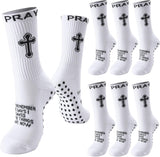 4 Pairs Christian Cross Socks Cross Grip Soccer Sock Anti Slip with Bible Verse Card I Still Remember The Day I Pray or Men Dad Husband Birthday Easter Religious Soccer Sock Jesus VBS Gits