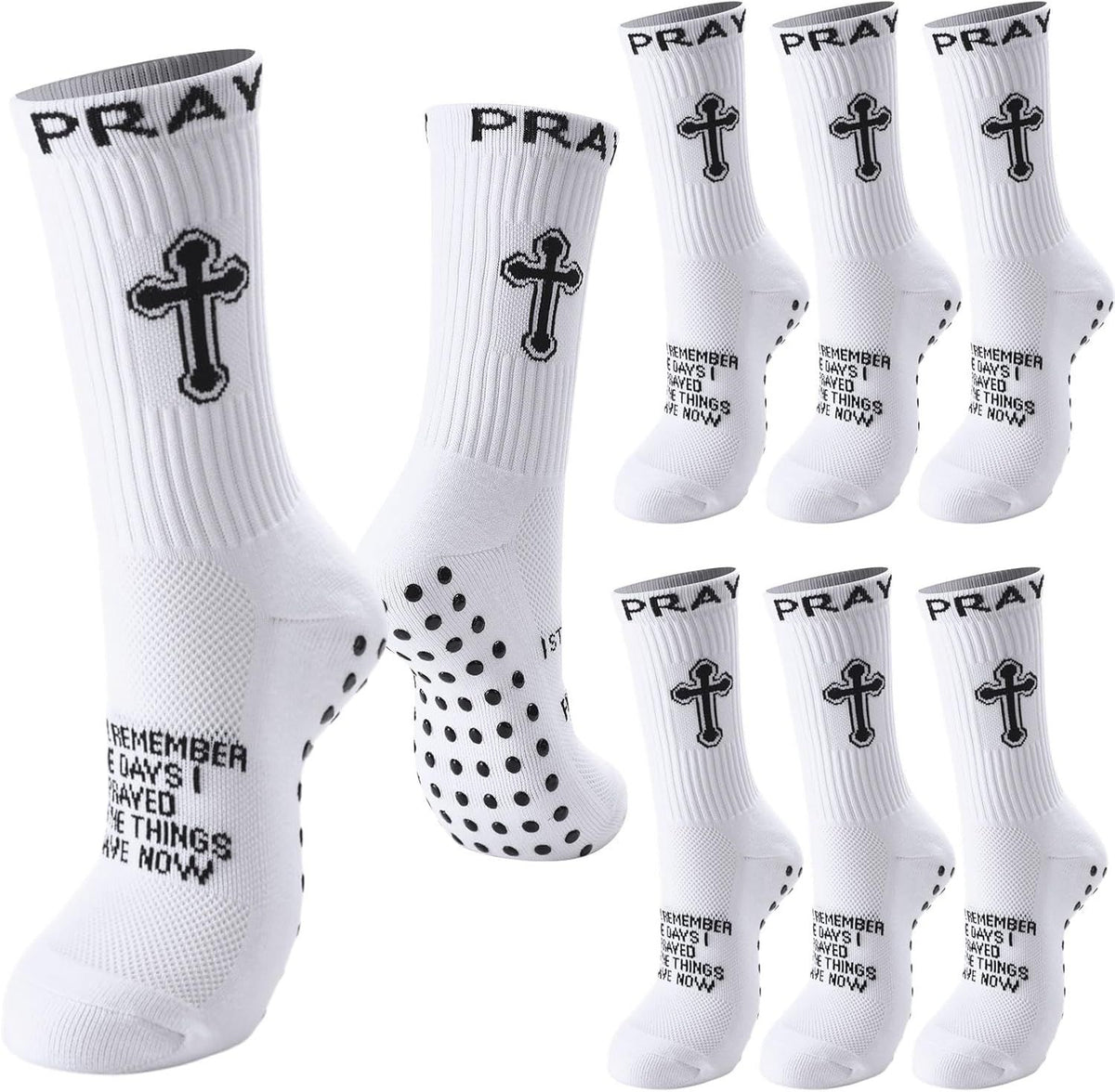 4 Pairs Christian Cross Socks Cross Grip Soccer Sock Anti Slip with Bible Verse Card I Still Remember The Day I Pray or Men Dad Husband Birthday Easter Religious Soccer Sock Jesus VBS Gits