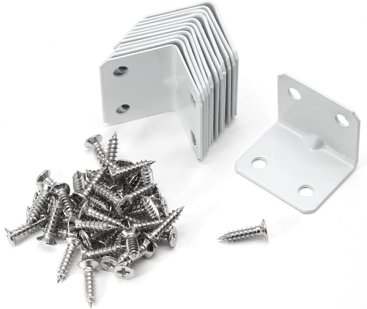 Biaungdo 12 Pcs White Metal Corner Brace, 26 x 26 x 32mm L Shape Shelf Bracket, 90 Degree Right Angle L Brackets Support with Screws for Wood, Shelves, Cabinet, Furniture, 4 Holes