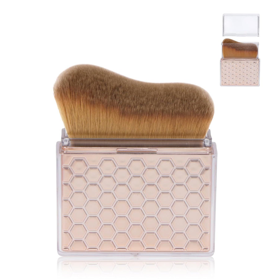 Sunscreen Applicator-Sunblock Brush or ace and Body, Sun Lotion/Cream Sel Tanner,Bronzer Sel Tan Applicator, Kabuki Brush or Application with Retractable Lid Travel Size（Rose-Gold)