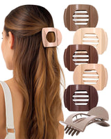 6Pcs lat Hair Clips or Women Strong Grip Curved Claw Clip or Thin Hair Non-slip Plastic Hair Barrettes ((Light Brown+Dark Brown+Light Brown+Dark Brown+O-White+Chestnut))