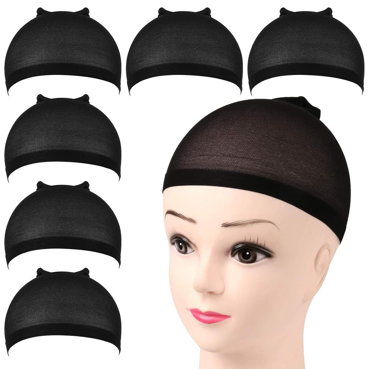 Wig Cap, 6PCS Black Stocking Caps or Wigs, Stretchy Stocking Nylon Caps or Women, Girls, Kids