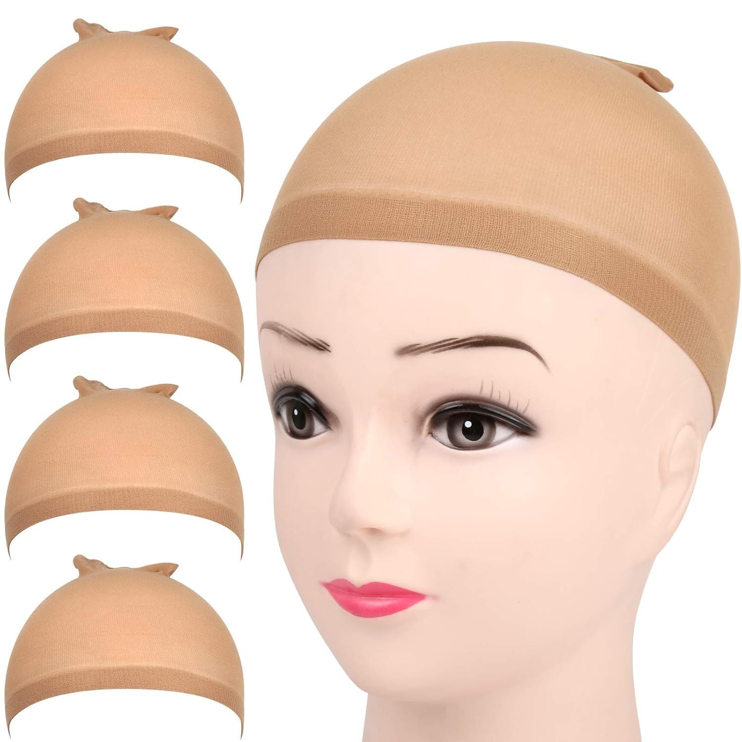4 pieces Light Brown Stocking Wig Caps Stretchy Nylon Wig Caps or Women