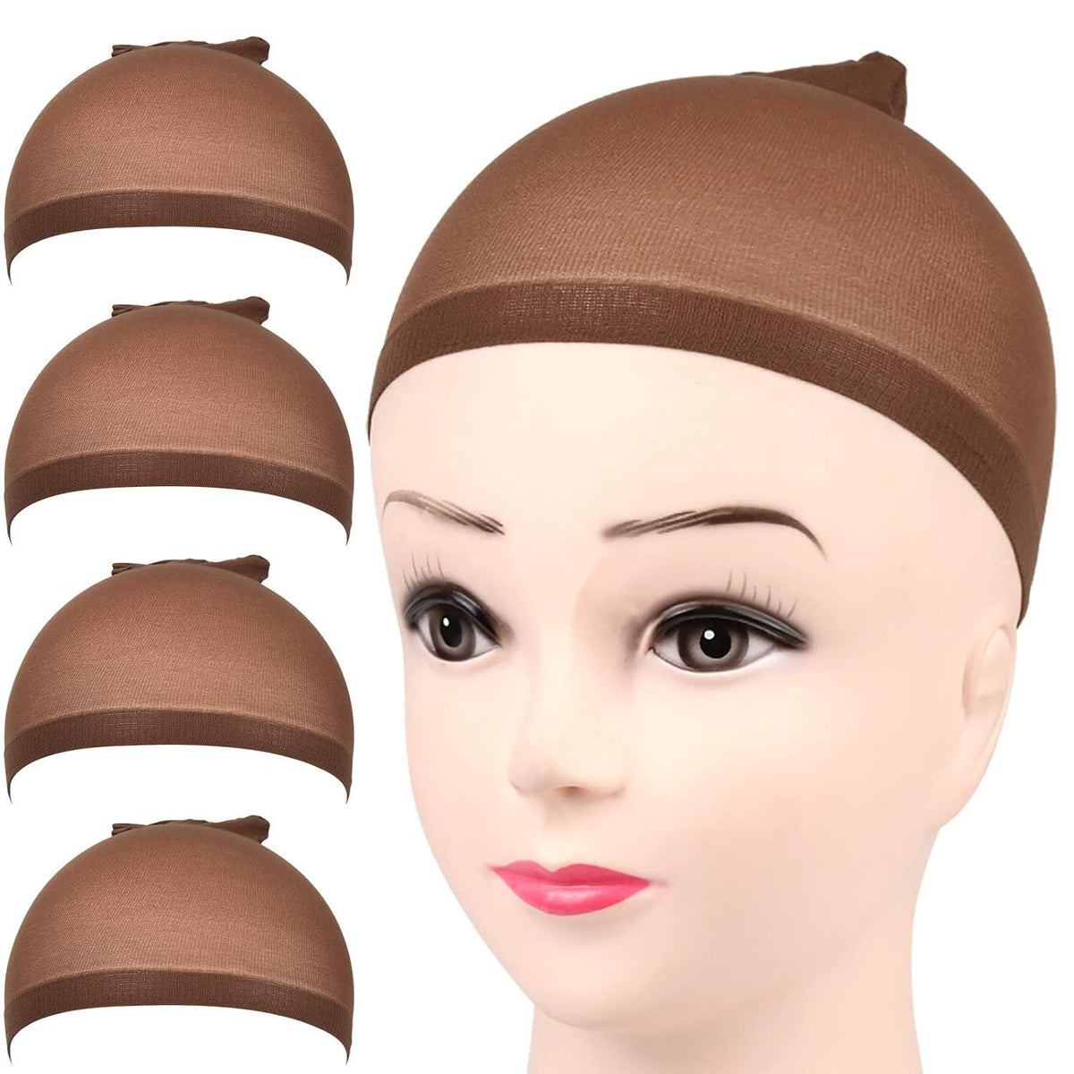 Wig Cap, 4 pieces Dark Brown Stocking Wig Caps Stretchy Nylon Wig Caps or Women