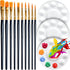 Round Paint Tray Palettes and Paint Brushes Set, Paintbrushes, 3 PCS Plastic Paint Palettes Pallets, 10 PCS Acrylic Paint Brushes, Nylon Hair Painting Brushes, or Acrylic Oil Watercolor
