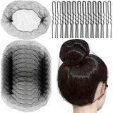 Hair Net or Women Men, Extra Large 60cm Nylon Black Hair Nets or ood Service Workers, 20 Pack Hairnets or oodservice,Dancing,Sleeping, or Ballet Buns, with 20 U-Hair Pins