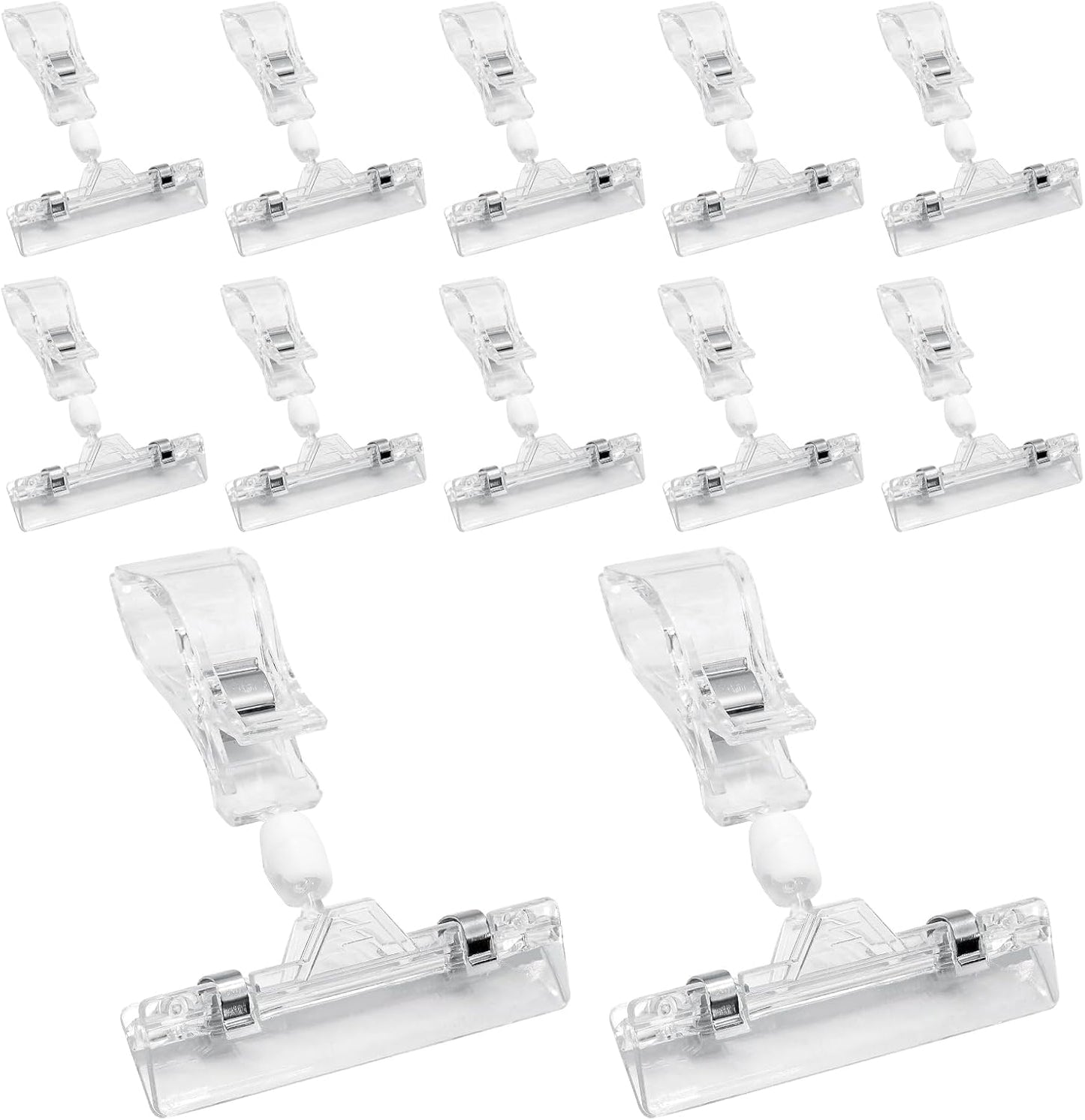 Biaungdo 12 Pcs Rotating Clip Swivel Sign Rotatable Holding Clamp, Clear Rotating Sign Clip Price Display Holder Clips for Shelves, Store, Business, Exhibition, Supermarkets