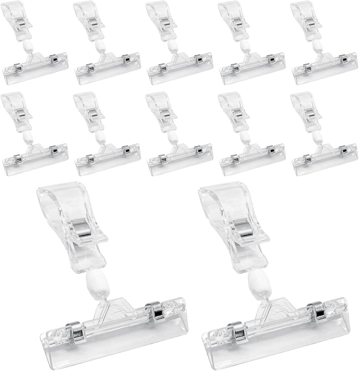 Biaungdo 12 Pcs Rotating Clip Swivel Sign Rotatable Holding Clamp, Clear Rotating Sign Clip Price Display Holder Clips for Shelves, Store, Business, Exhibition, Supermarkets