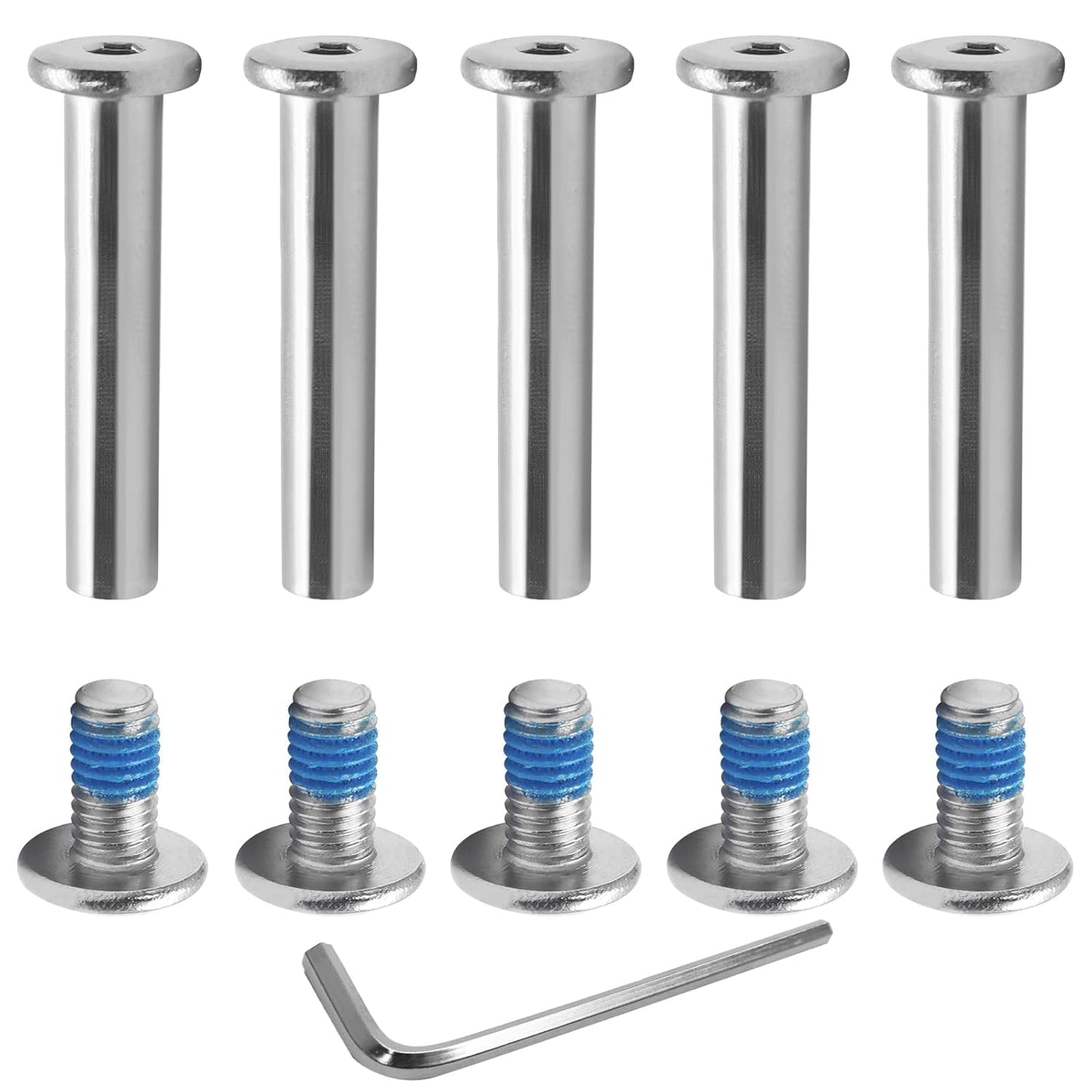 Biaungdo 5 Sets 32mm Inline Skate Wheels Screws, 6mm OD Inline Skate Replacement Bearings Roller Skating Screws Skating Wheel Axles Socket Screw with 1 Pack Installation Tool