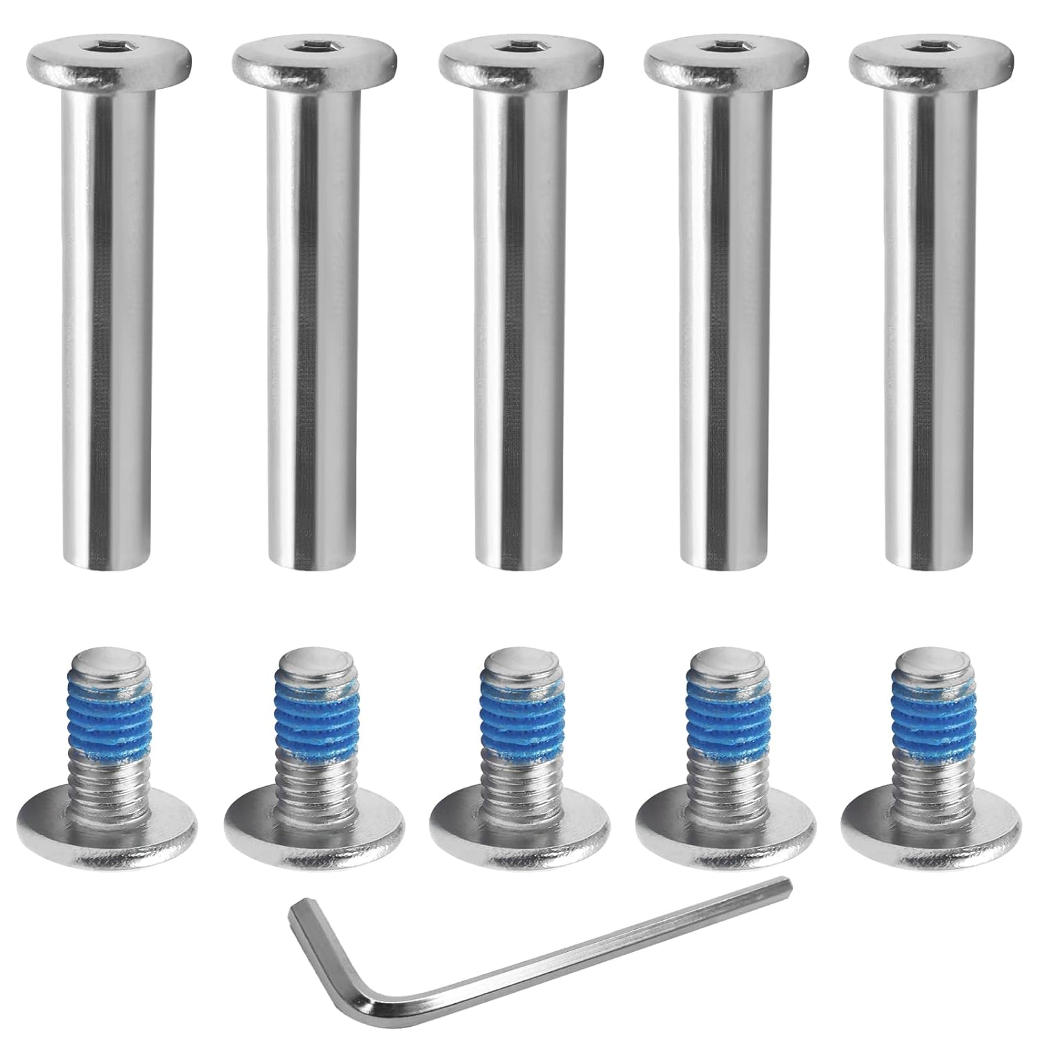 Biaungdo 5 Sets 32mm Inline Skate Wheels Screws, 6mm OD Inline Skate Replacement Bearings Roller Skating Screws Skating Wheel Axles Socket Screw with 1 Pack Installation Tool