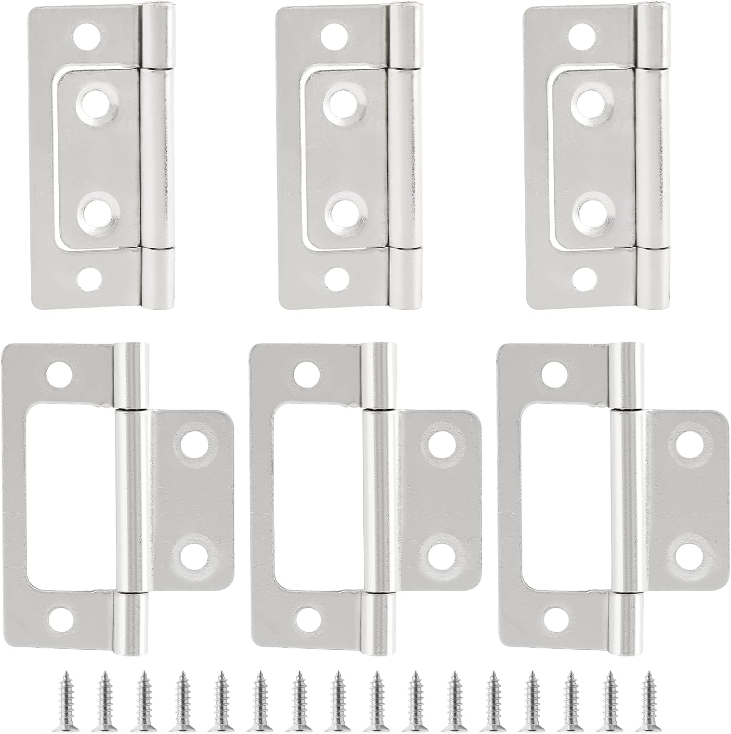 Biaungdo 6 Pcs Non-Mortise Door Hinges, 2 inch x 1 inch Bifold Butt Cabinet Hinges Vintage Furniture Hardware Antique Door Hinge with Screws for Door, Windows, Cabinet, Cupboard(White Nickel)