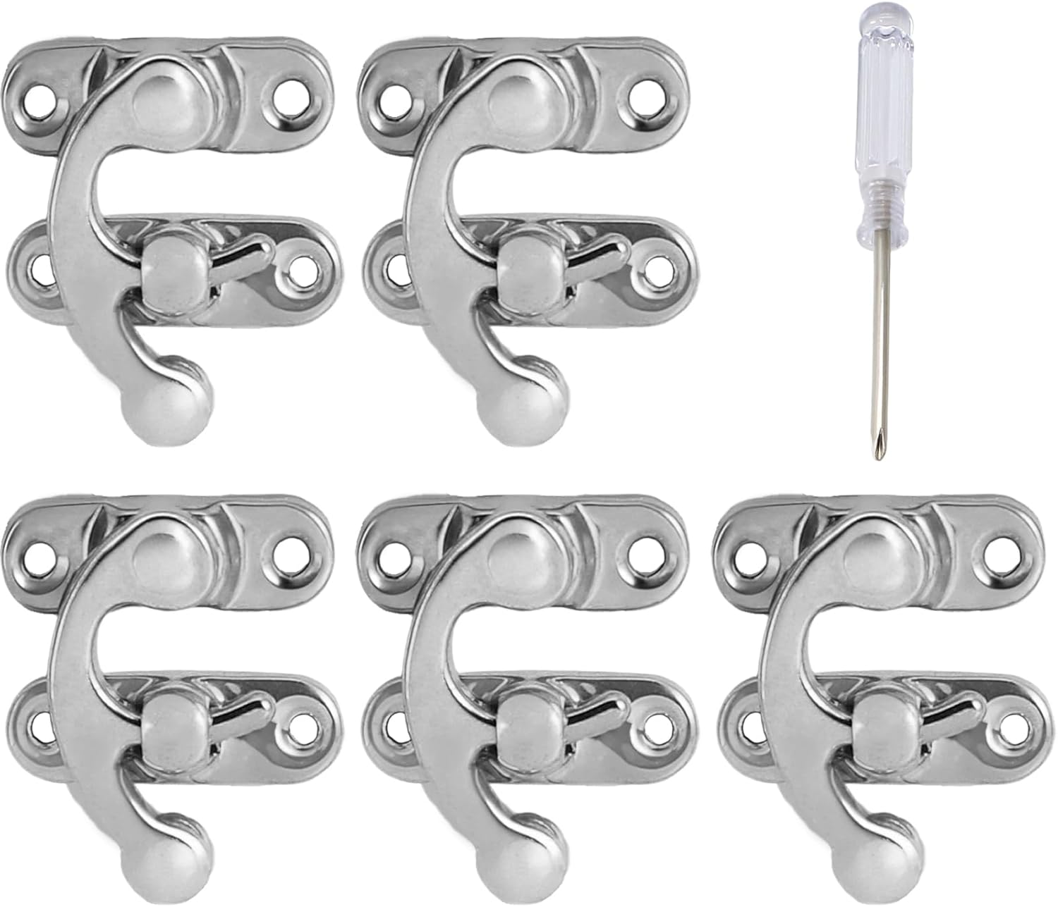 Biaungdo 5pcs Retro Vintage Style Swing Bag Clasp Closure Lock Latch for Furniture Wooden Box Jewelry Case Silver Tone with Mounting Screw & Screwdriver, 33 x 29 mm