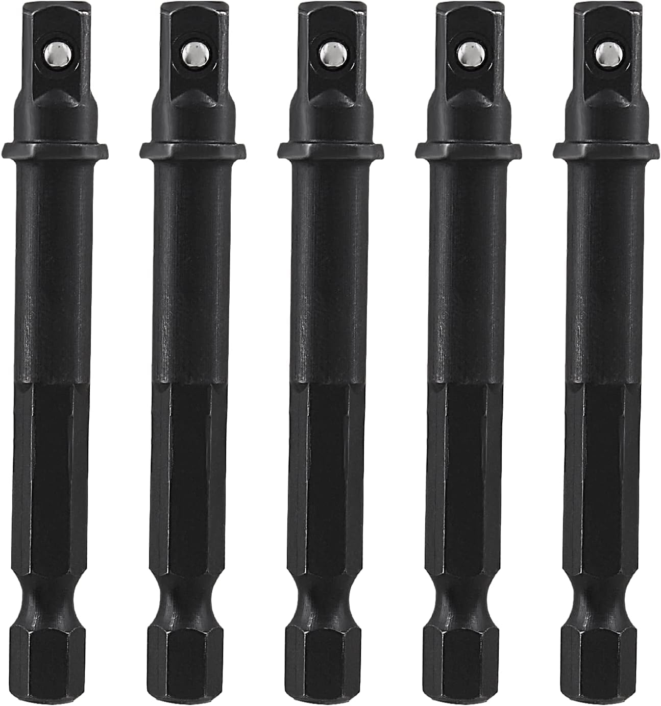 Biaungdo Square Socket Bit Adapter, 5 Pcs 1/4 Hex Impact Socket Extension Socket Driver Bits Set Impact Socket Adapter for Automotive DIY Drills(1/4 Hex Shank, Black)