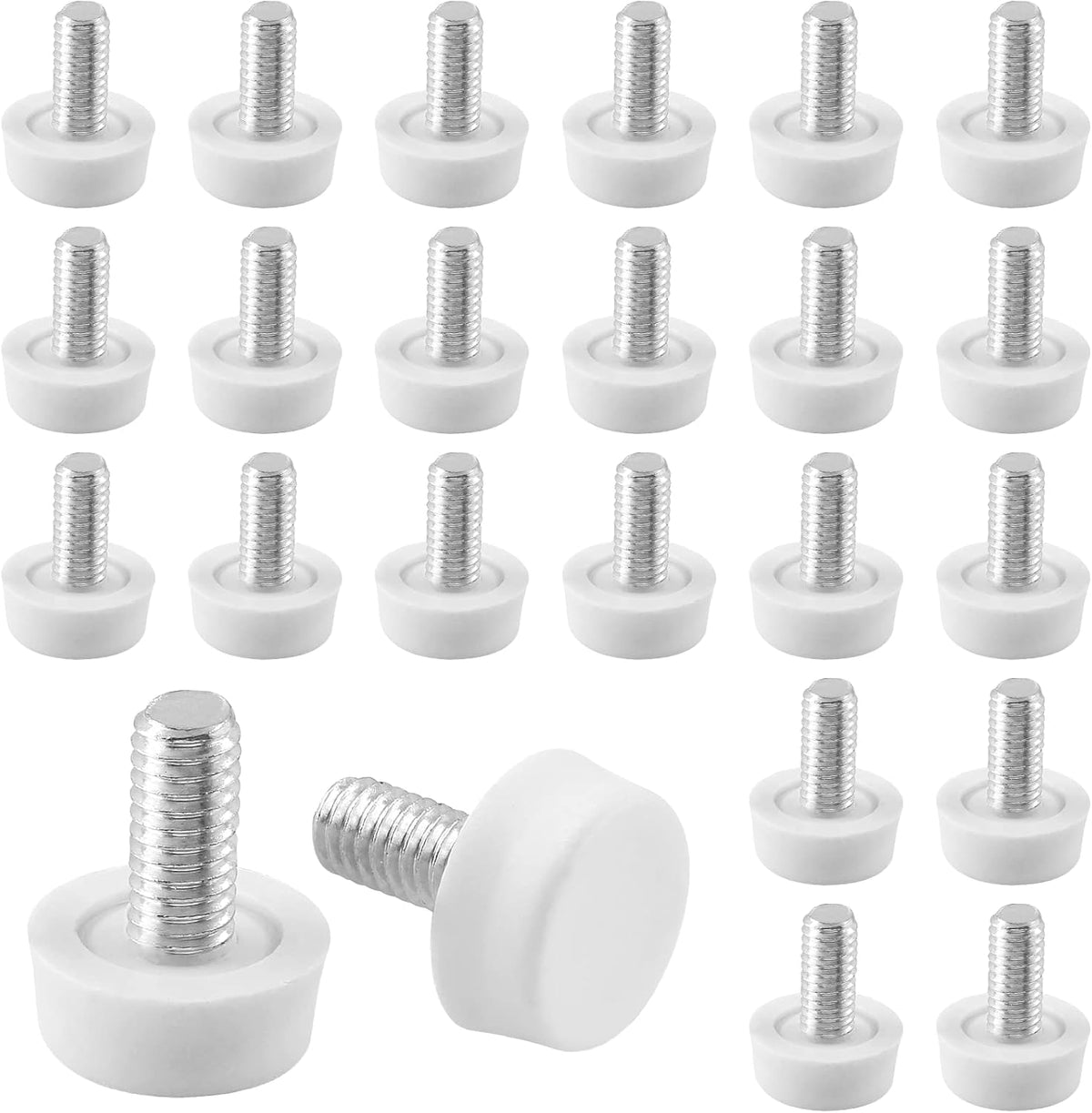 Biaungdo 24 Pcs Adjustable Furniture Levelers, M6x15 mm Ajustable Leveling Feet Screw On Furniture Glide Foot Levelers for Table, Chair, Cabinet, Furniture Legs, White