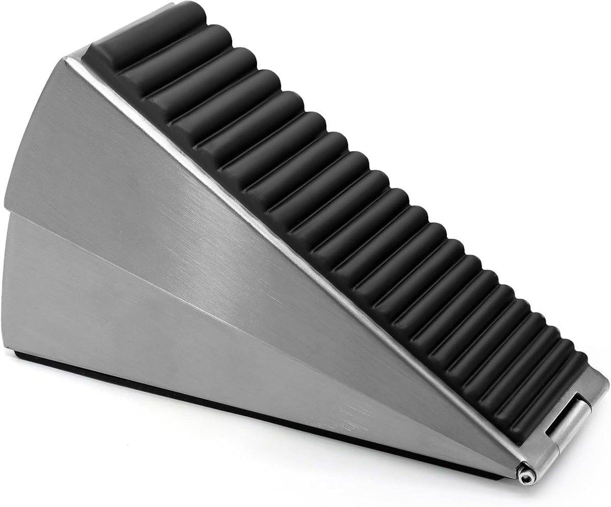 Biaungdo 1 Pack Heavy Duty Door Stopper, Up to 3 Inch Tall Adjustable Spring Loaded Large Door Stopper Wedge Stoppers Stainless Steel Doorstop for Bottom of Door(Brushed Nickel)