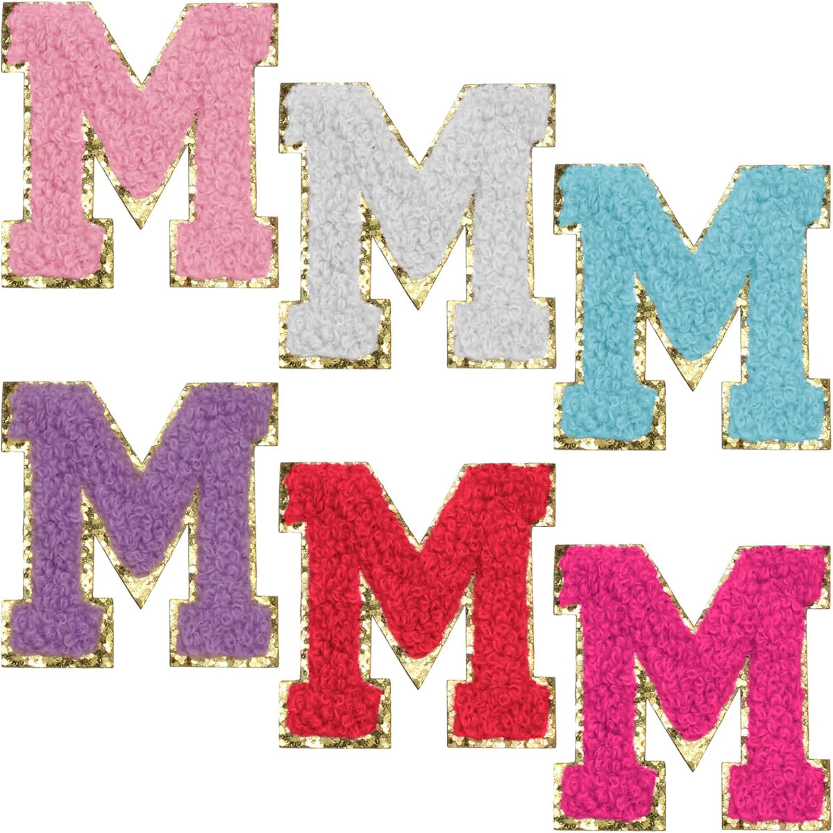 Biaungdo Self Adhesive Chenille Letter Patches, 6 Pcs 2 Inch Varsity Letter Patches Iron on Letter Patches Chenille Patch Large Letter Stickers for Clothes Hats DIY Supplies(Mixed Color, M)