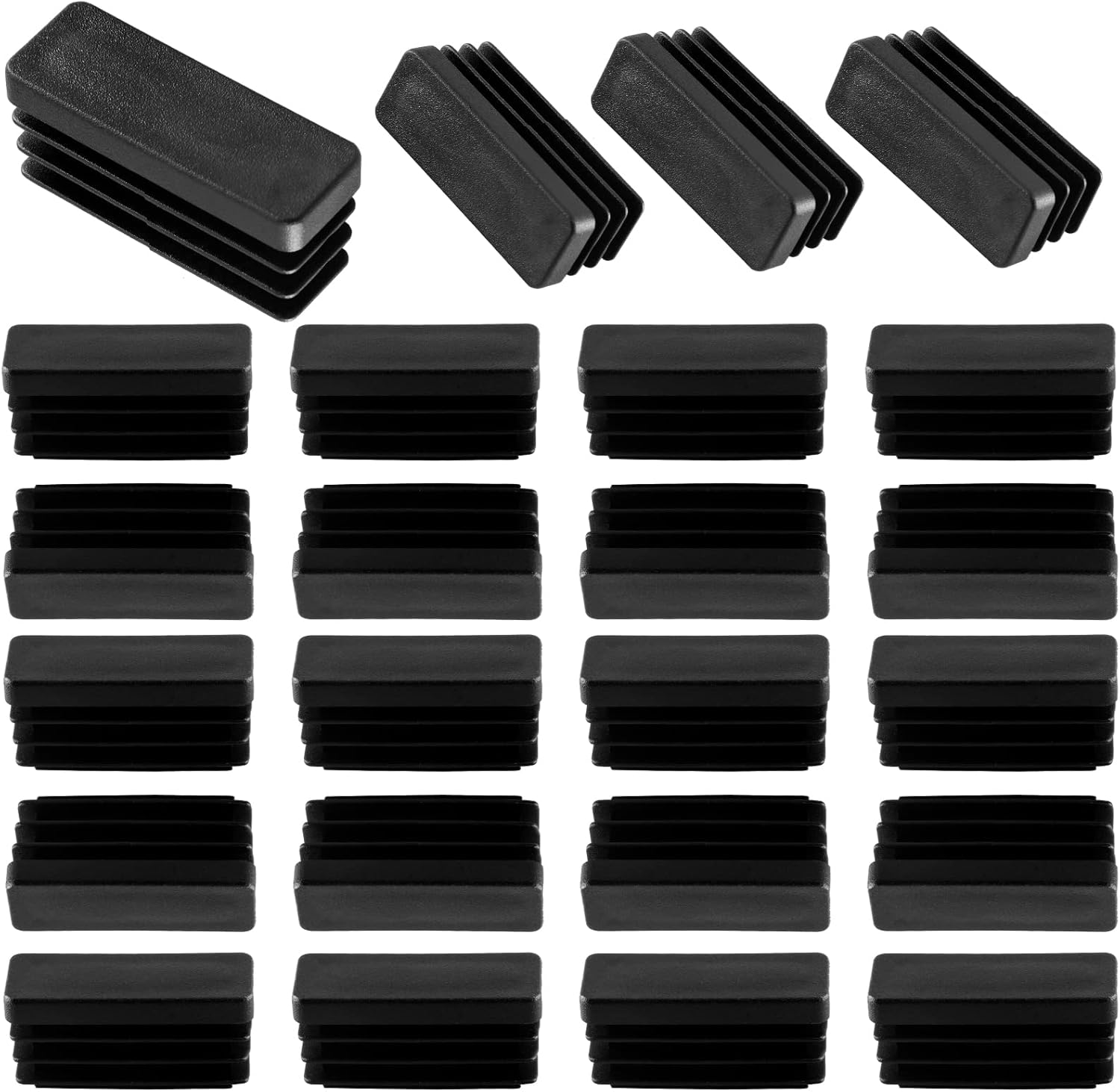 Biaungdo 24 Pack Rectangle Plastic Chair Leg Caps, 1/2" x 1-1/2" Tubing Glide End Insert Plug Cap Cove, Flexible Chair Leg Floor Protectors for Chair, Desk, Tube (Black)