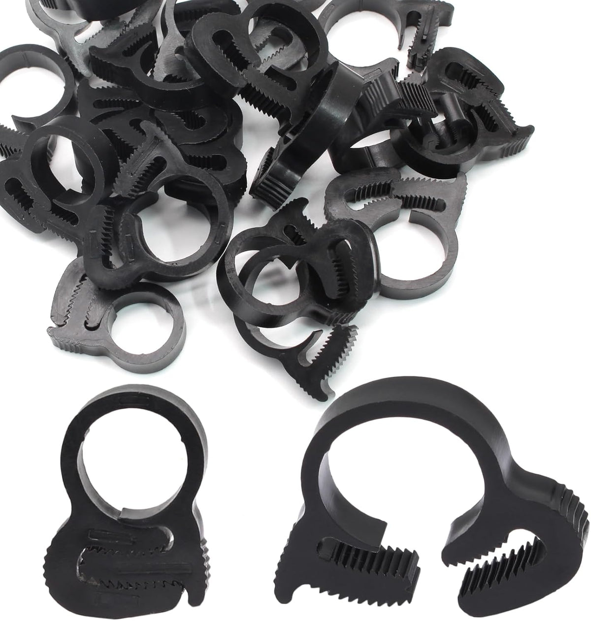 Biaungdo 20 Pack Black Double Gripping Nylon Hose Clamps, 12.3-13.3 mm Heavy Duty Snap Grip Plastic Clamps Adjustable Ratcheting Clamp