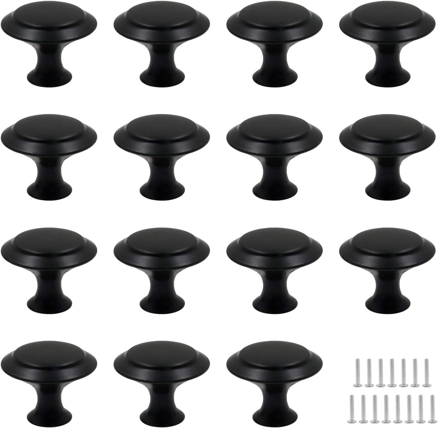 Biaungdo 15 Pack 1Inch Flat Black Kitchen Cabinet Knobs Drawer Dresser Handles Knobs, Round Drawer Handles
