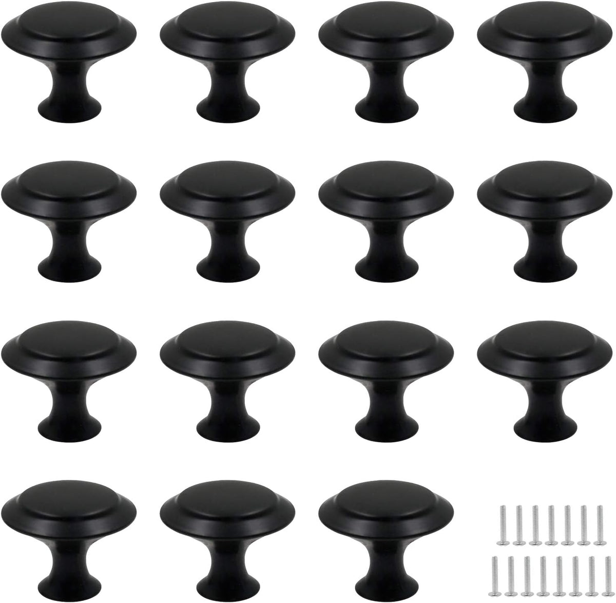 Biaungdo 15 Pack 1Inch Flat Black Kitchen Cabinet Knobs Drawer Dresser Handles Knobs, Round Drawer Handles