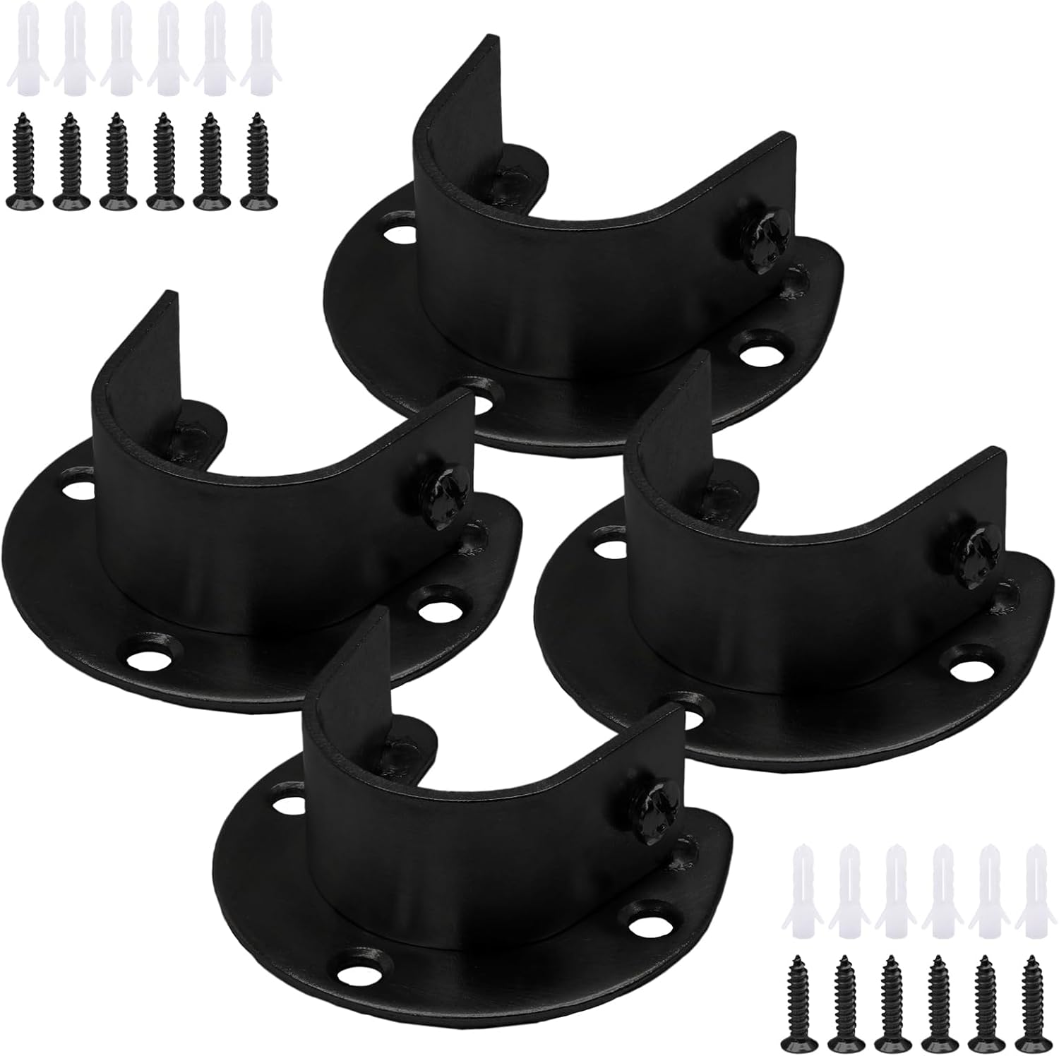 Biaungdo 1-1/4 Inch Stainless Steel Closet Rod End Supports, 4 Pcs Black Heavy Duty Wardrobe Rod Brackets Closet Pole Sockets Flange Rod Holder, U-Shaped