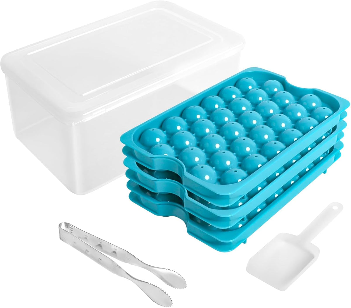 Bangp Ice Cube Tray with Lid and Bin,3 Pack Round Ice Trays for Freezer with Lid,96PCS 0.8" Ice Balls for Chilling Drinks Coffee Juice,Ice Cube Trays for Freezer with Ice Container,Ice Scoop & Tongs