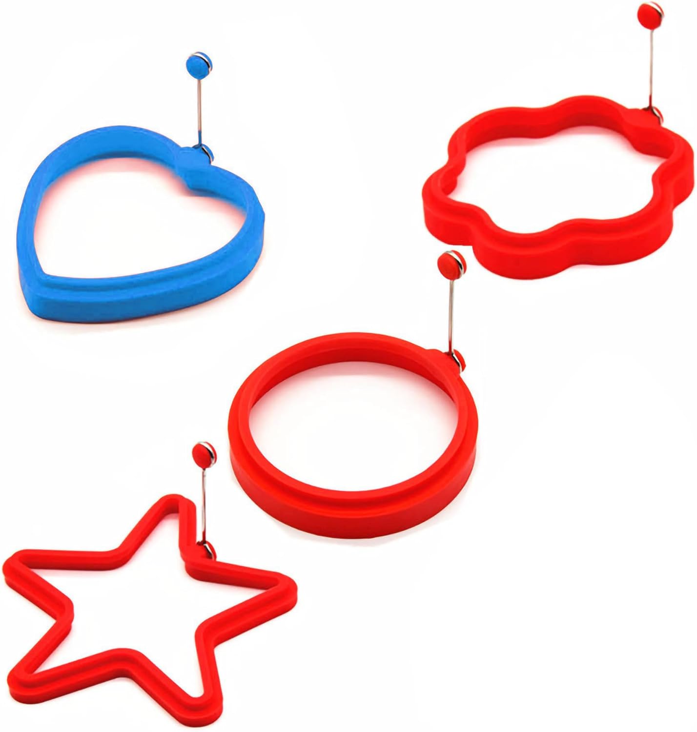 Bangp 4 Pack Eggs Rings, Silicone Egg cups, Round Pancake Mold for Frying Eggs,Omelet and Muffins, Pancake Molds,Non-stick Fried Egg Mold Ring,4 Shapes