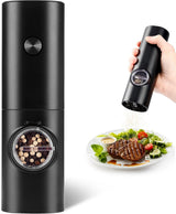 Electric Pepper Grinder or Salt Mill, Battery Powered Automatic Pepper Mill, Ceramic Grinder with Adjustable Coarseness, LED Light, One Hand Operation (1 pack)