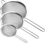 Supercenter Fine Mesh Strainer, Stainless Steel Fine Mesh Sieve, Set of 3 Small Strainers Fine Mesh for Kitchen, Silver Colander Sieve Sifter with Long Handle, 3.4", 5.8", 7.8"