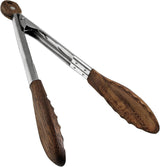 Biaungdo Wooden Tongs for Cooking, 9 Inch Walnut Wooden kitchen Tongs, Stainless Steel Salad Tong with Wood Tip for Serving Food, Grilling, Cooking Utensils Set (Pull Lock)