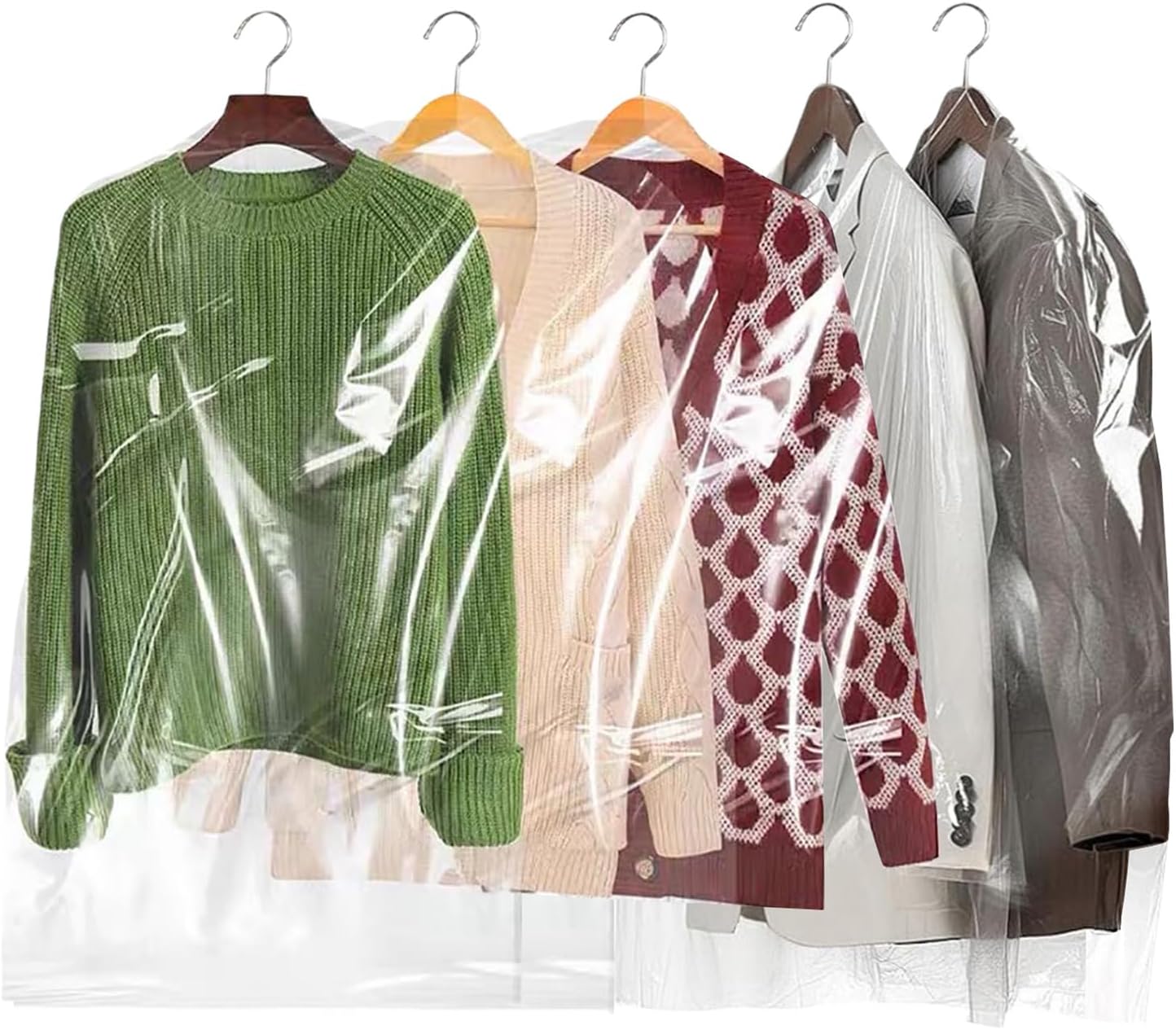 20Pcs Plastic Garment Bags for Hanging Clothes, 35 Inch Clear Dry Cleaner Bags Dustproof Suit Cover Clothes Storage Bag for Skirt Coat Shirt Jacket (60 x 90cm)
