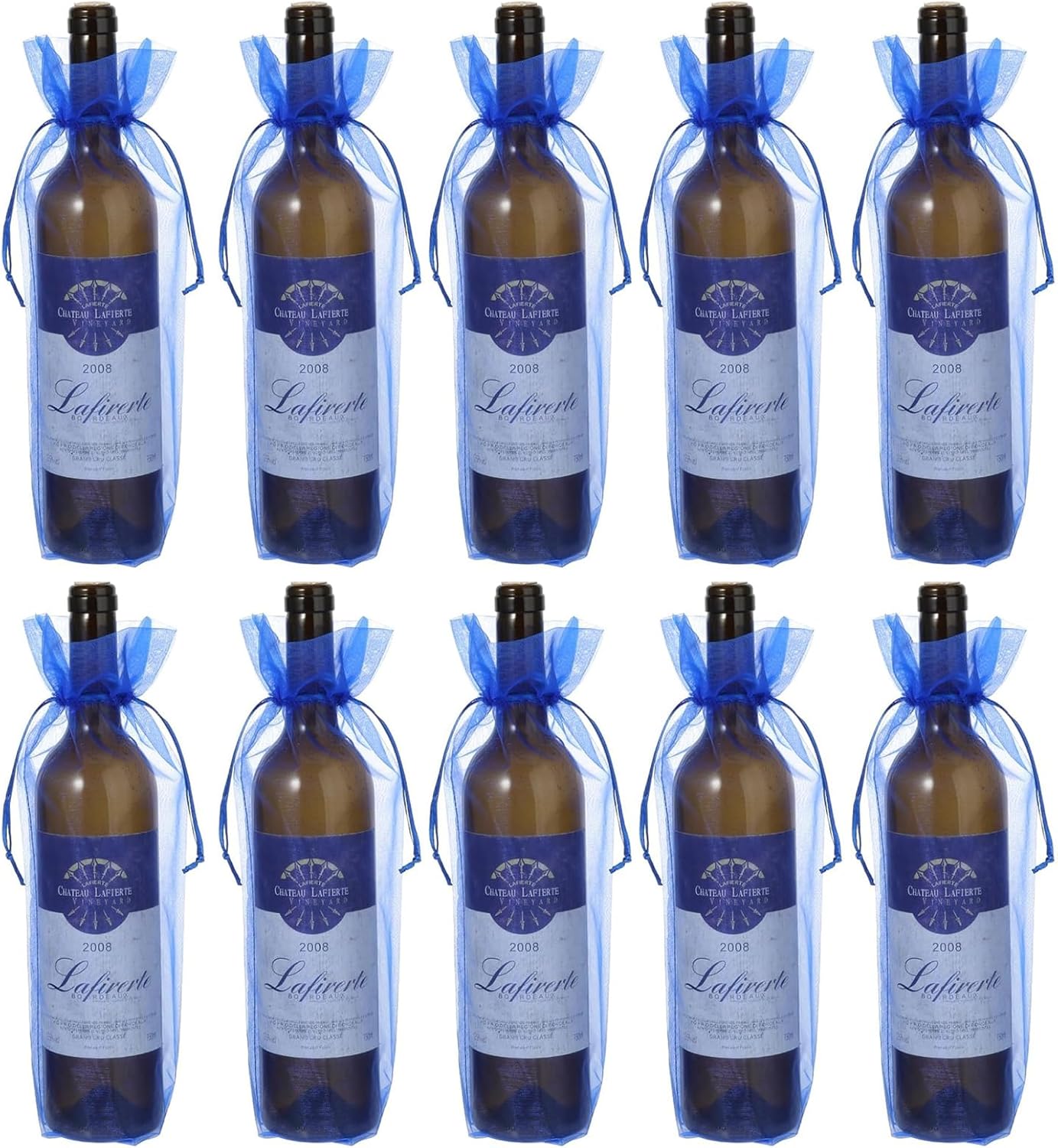 20Pcs Organza Wine Gift Bags with Drawstrings, Mesh Wine Bottle Covers for Wedding, Birthday, Shower Party Favor, Housewarming (Royal Blue)