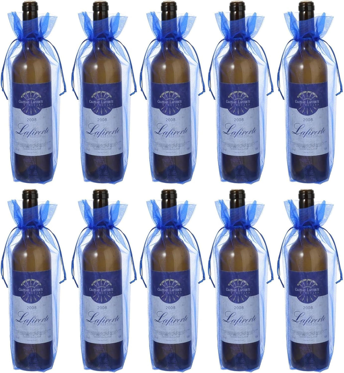 20Pcs Organza Wine Gift Bags with Drawstrings, Mesh Wine Bottle Covers for Wedding, Birthday, Shower Party Favor, Housewarming (Royal Blue)