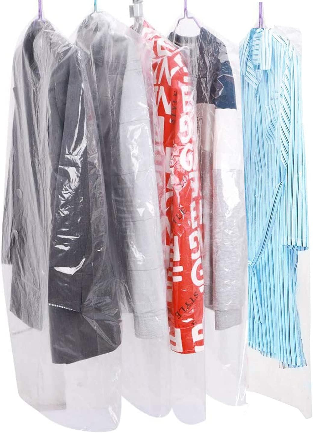 20Pcs Plastic Clear Garment Bags, 23.6x47.2 Inches Dry Cleaning Laundrette Suit Clothes Dustproof Storage Bags Hanging Garment Cover for Closet Storage, Dry Cleaner, Travel