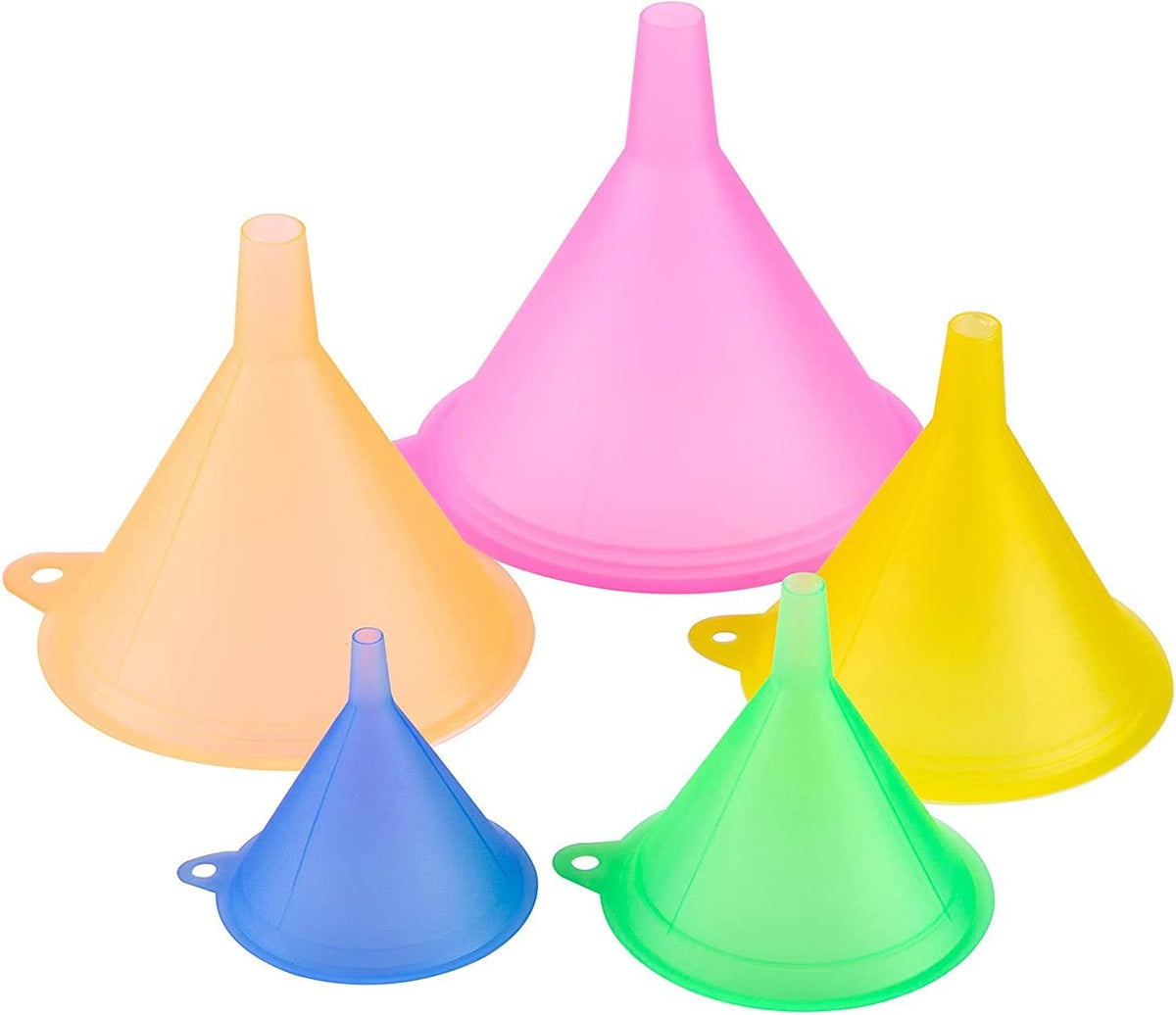 iSnuff Kitchen Funnel Set with 5 Sizes, Small to Large Plastic Cooking Funnel with Narrow Spout for Filling Bottles, Jars, Bowls, Spices, Powder Funnels, Essential Oils